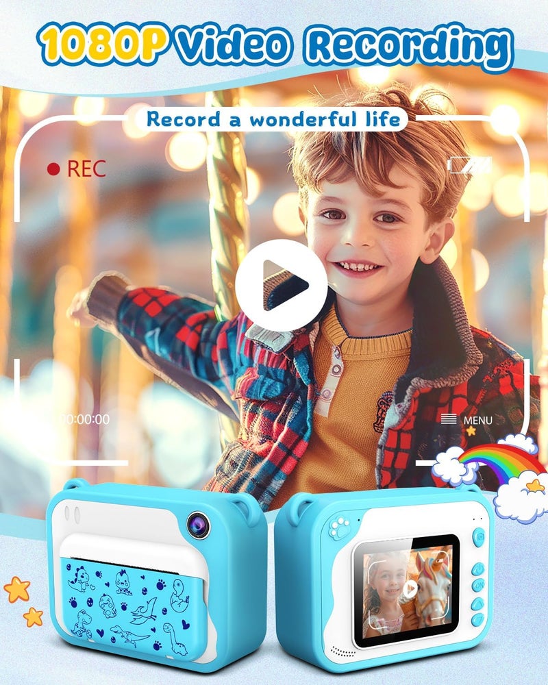 Usteetic Kids Camera Instant Print, Dinosaur Instant Print Camera for Kids with 1080P Video, 32GB SD Card, 240 Photos, Christmas Birthday Gifts for Boys Girls Ages 3-12 (Blue) - Image 3